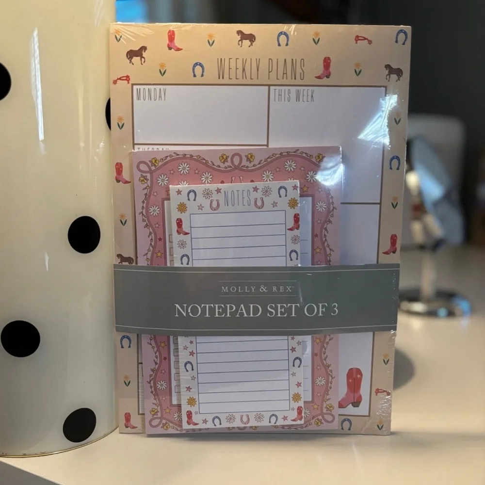 Mollie & Rex Cowgirl Themed Weekly Planner, Notepad, Legal pad and Glasses Set
